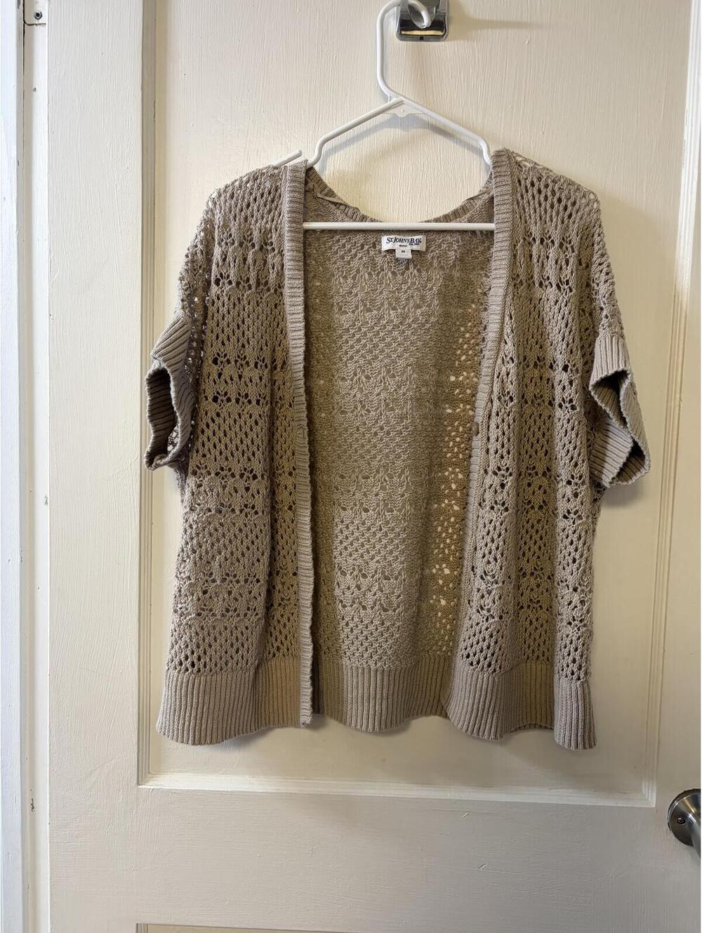 St. John's Bay Woman 2X Beige Crochet Knit Open Front Cardigan